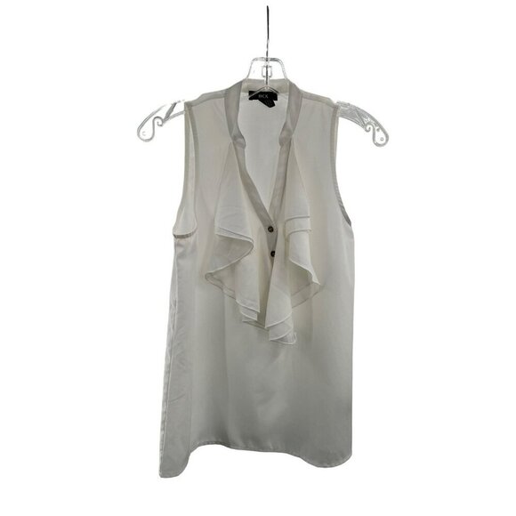 BCX V-Neck Sleeveless Ruffle Semi Sheer Blouse Women's Size Medium Ivory - Picture 1 of 9